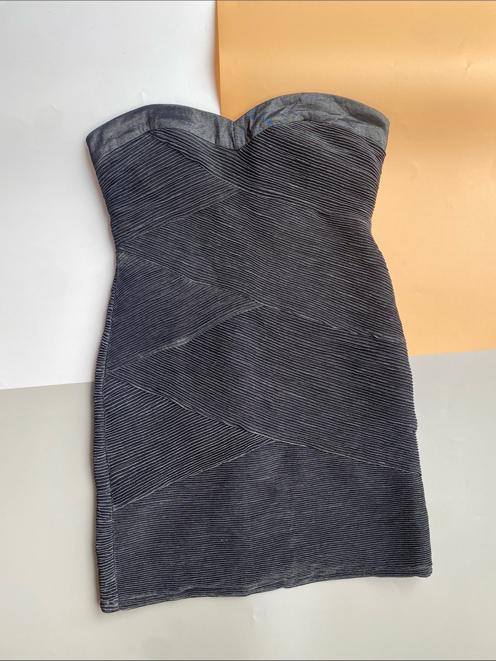 Daisy Strapless Ribbed Bodycon Dress in Charcoal Gray